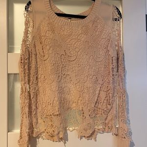 Free people Cream Crochet open-back sweater